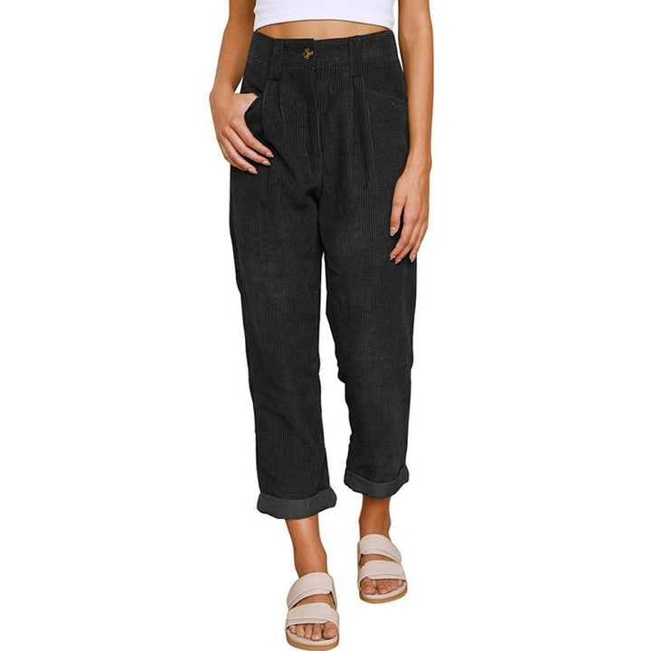 Damen Bequeme und elegante Hochtaillierte Hose mit feinem Rippmuster Drune