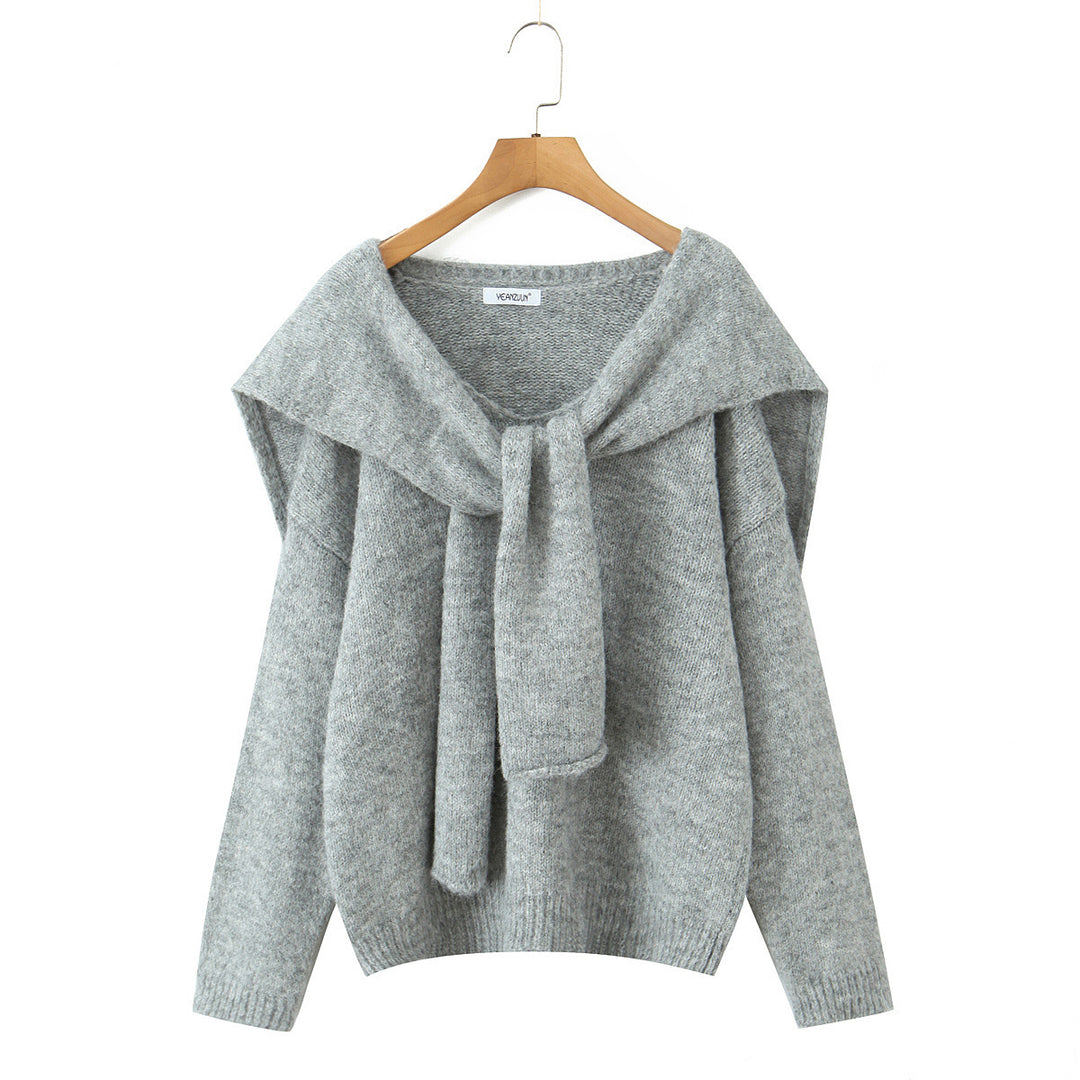 Damen trendiger Strickpullover mit weitem Kragen und lässigem Schnitt Drune
