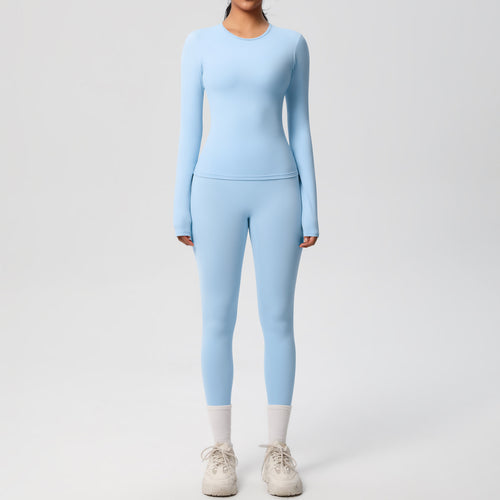 Damen Figurformendes Langarm-Top und Hochbundige Leggings Set Drune