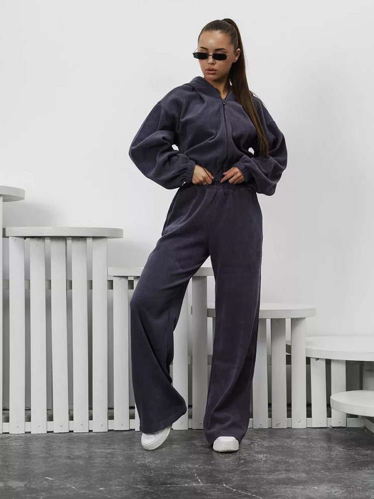 Damen Fleece Sportanzug mit Kapuze und weitem Schnitt Drune