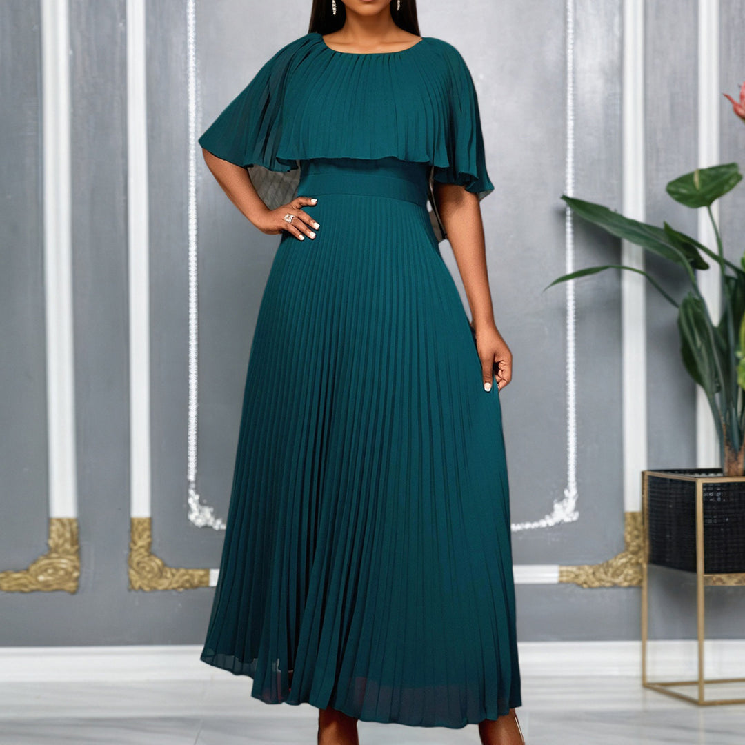 Damen Elegantes Plissee-Maxi-Kleid mit fließenden Ärmeln Drune