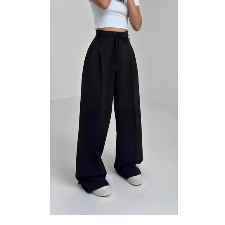 Damen Bequeme Bundfalten-Hose mit elastischem Taillenbund Drune