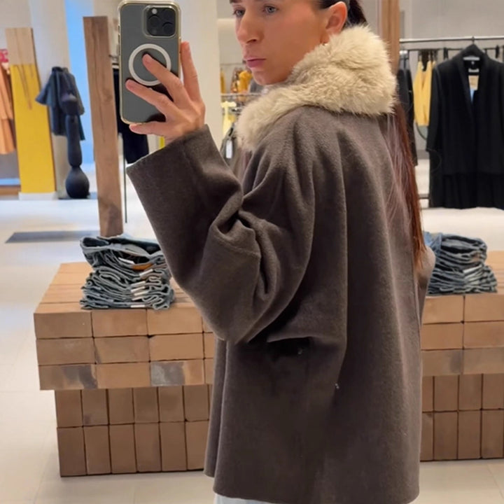 Damen elegante Oversized-Jacke mit Sherpa-Kragen Drune