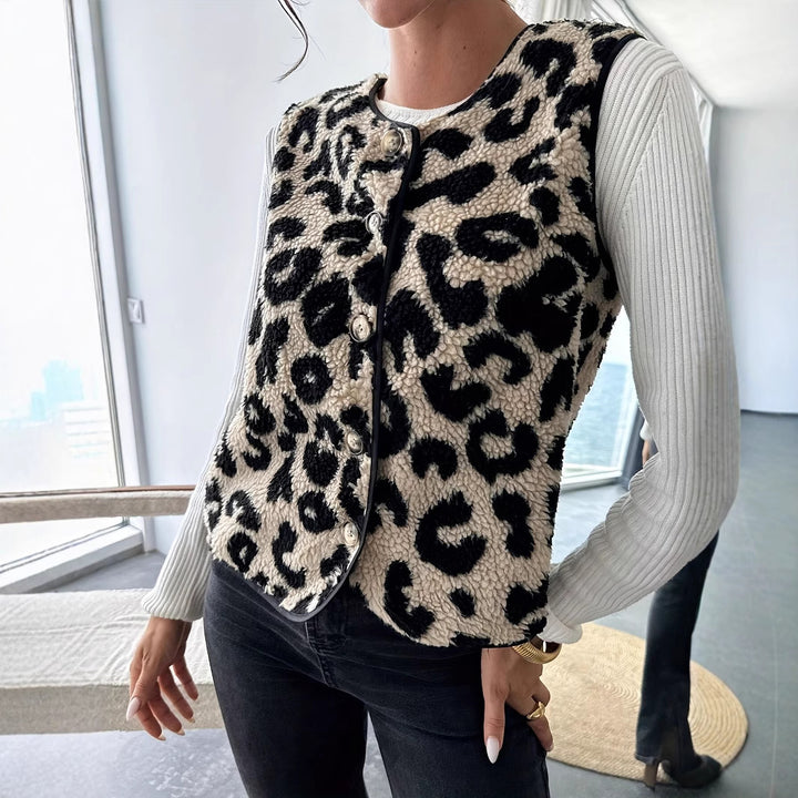 Damen Modische Plüschweste mit Leopardmuster Drune