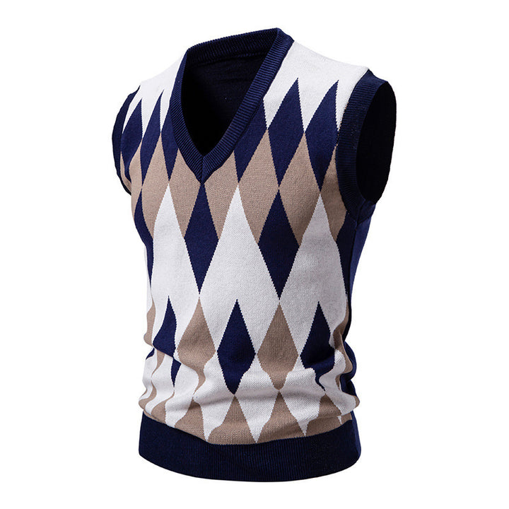 Herren stylischer ärmelloser Pullover im modernem Rautendesign Drune