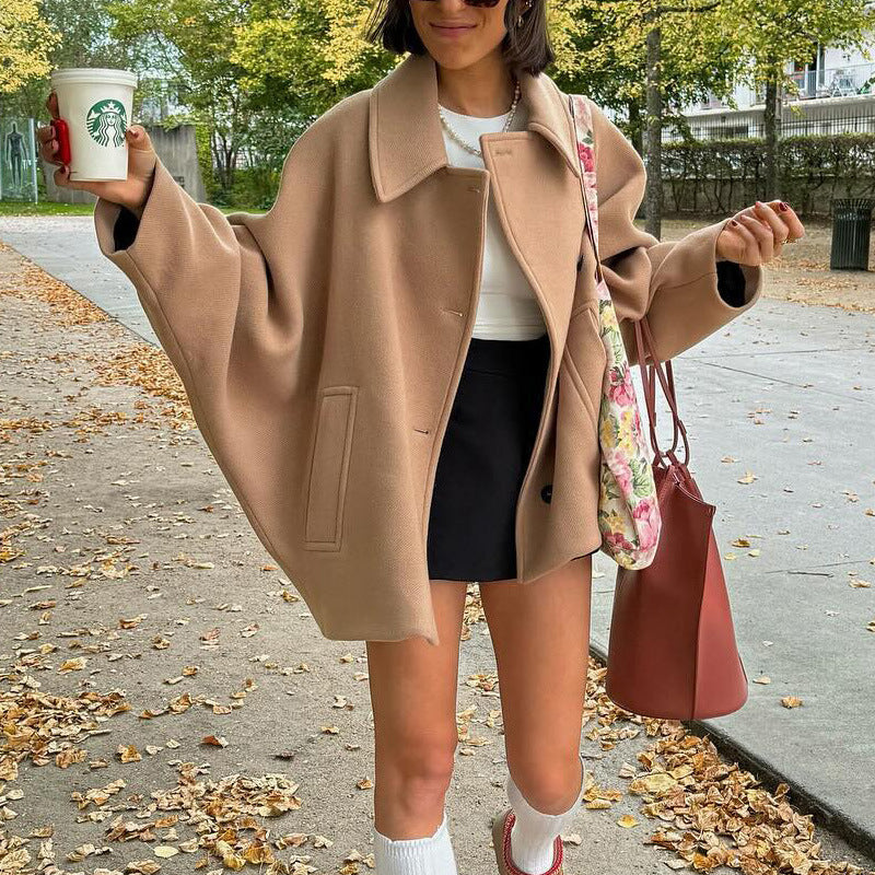 Damen Oversized Wolljacke mit durchgehendem Knopfverschluss und praktischen Taschen Drune