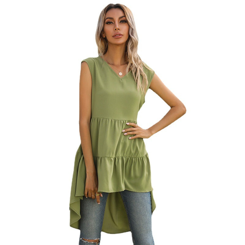 Damen asymmetrisches Tunika-Oberteil mit rüschenverziertem Saum Drune
