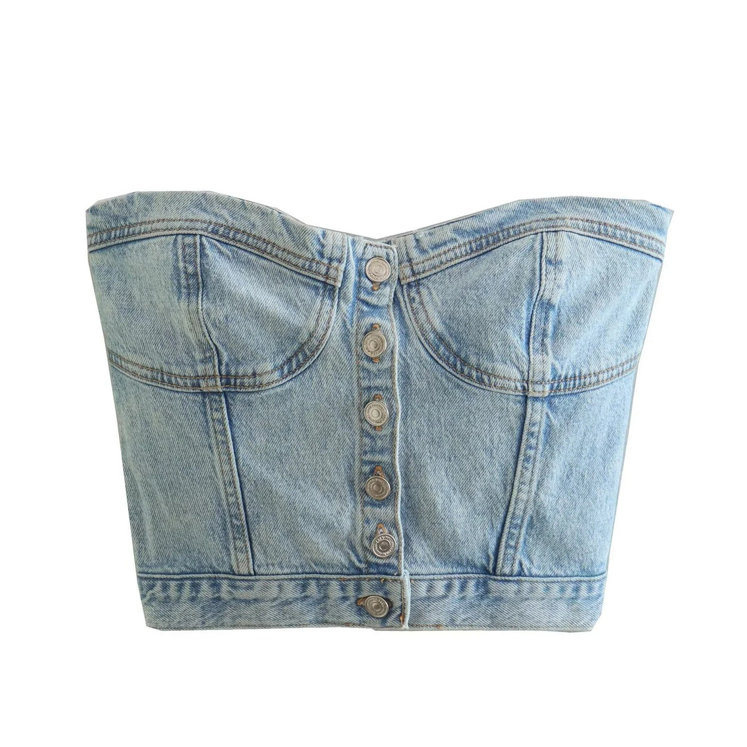Damen Denim-Crop-Top mit gestricktem Überwurf Drune