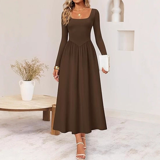 Damen Elegantes Midi-Kleid mit Quadratausschnitt und langen Ärmeln Drune