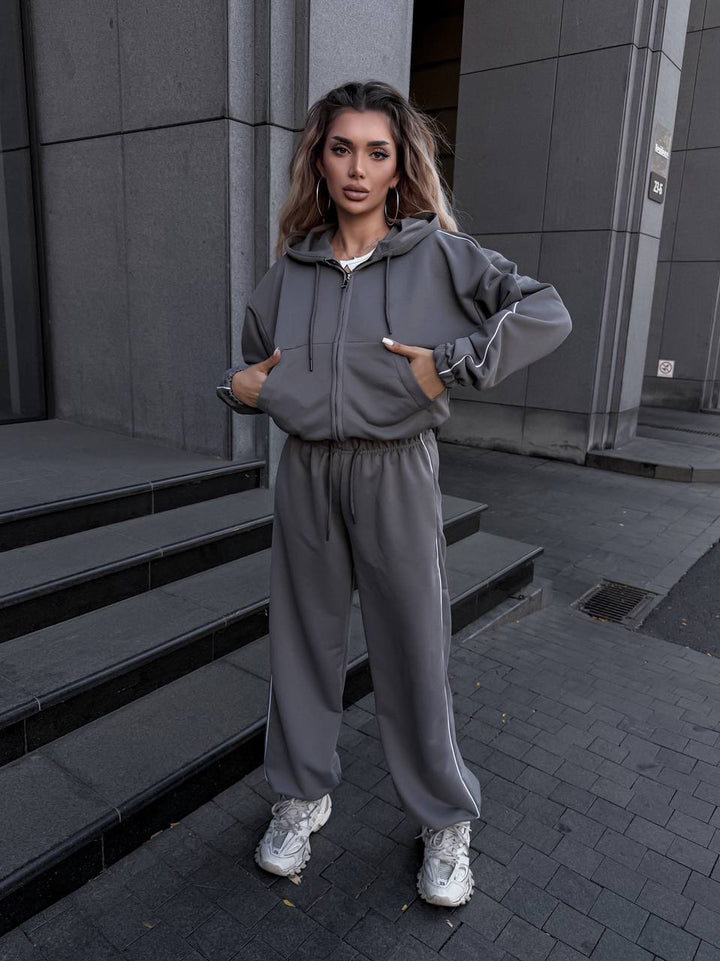 Damen sportliches Freizeit-Set mit hohem Kragen und elastischem Bund Drune