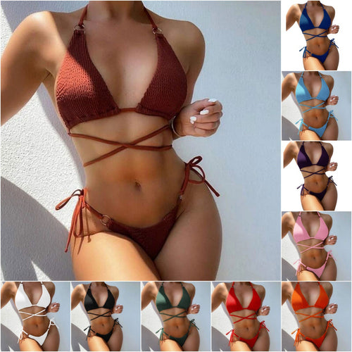 Damen Triangel-Bikini mit modischen Kreuzdetails Drune