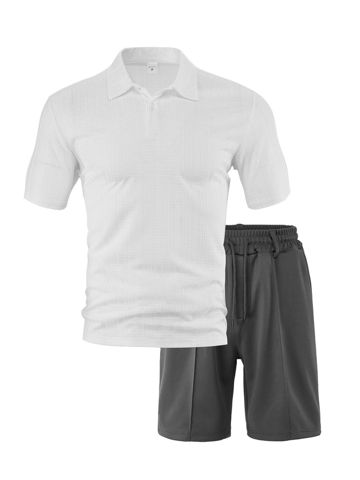 Herren nan zweiteiliges Sommer-Reise-Set mit texturiertem Kurzarm-Poloshirt und funktionalen Mesh-Shorts Drune