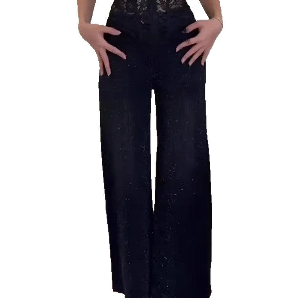 Damen Glitzernde weit geschnittene Jeans mit eleganter Texture Drune