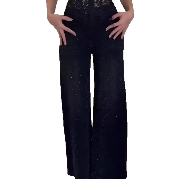 Damen Glitzernde weit geschnittene Jeans mit eleganter Texture Drune