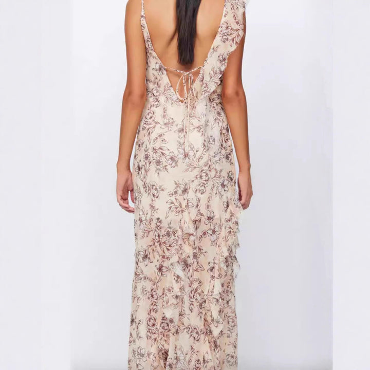 Damen Maxikleid mit doppellagigem Chiffon und romantischem Blumenmuster Drune