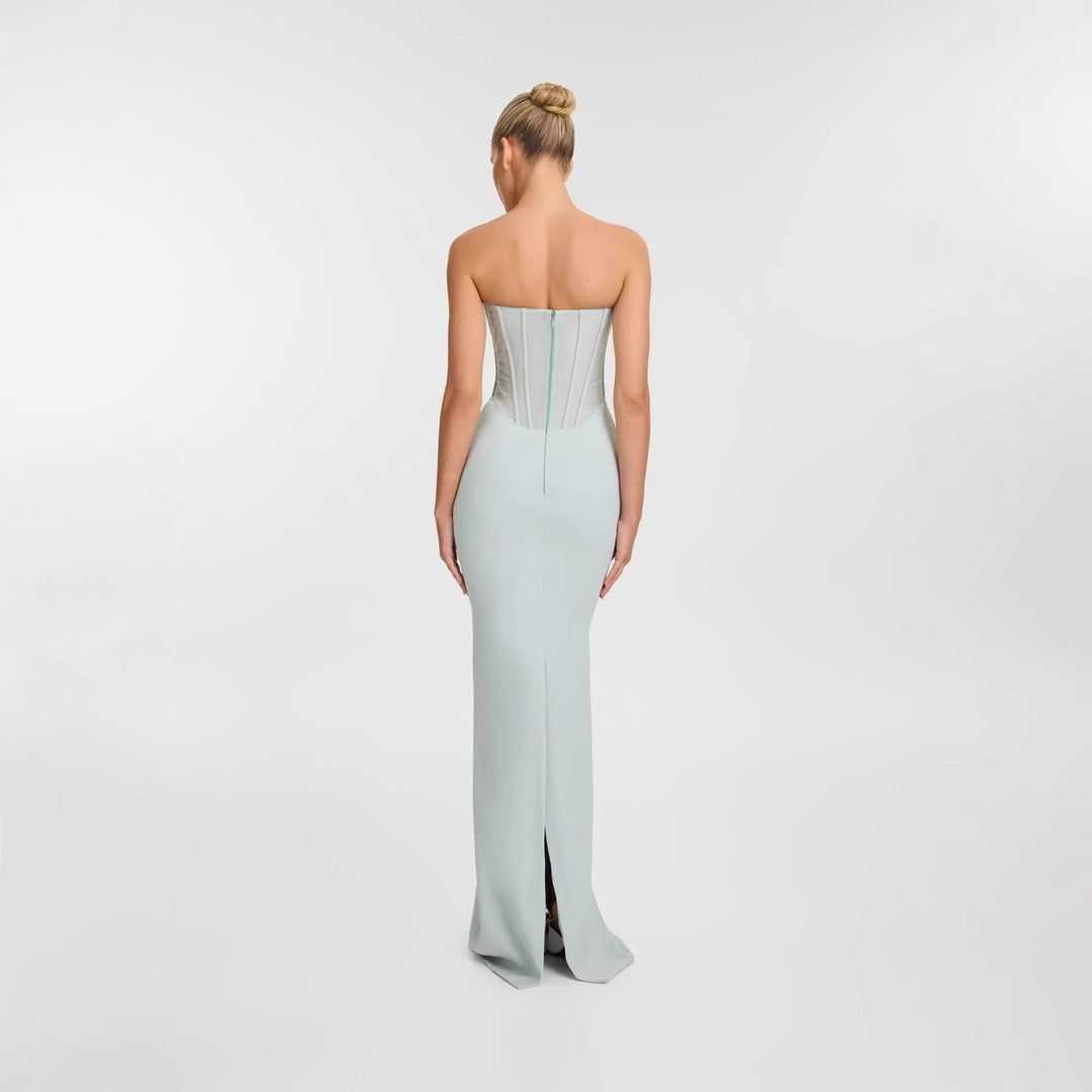 Damen Körpernahes Maxikleid mit eleganter Drapierung und innovativem Rückendesign Drune