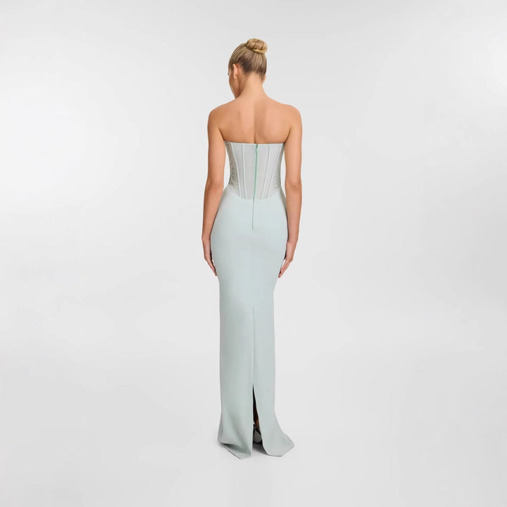 Damen Körpernahes Maxikleid mit eleganter Drapierung und innovativem Rückendesign Drune