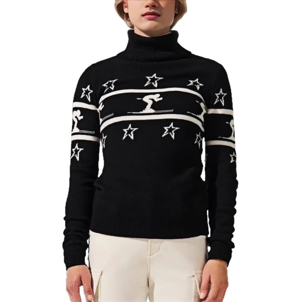 Damen Rollkragenpullover mit Skimotiv und Sternen Drune