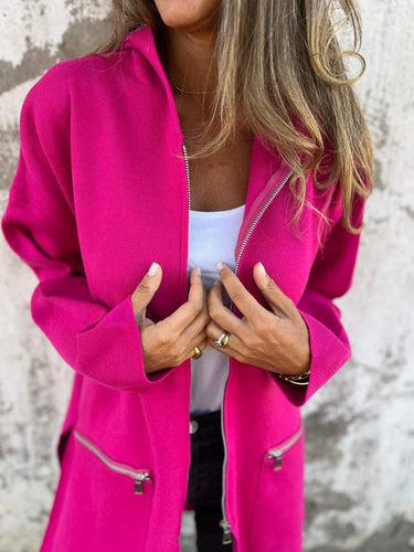 Damen langärmlige Oversized Jacke mit Reißverschluss Drune