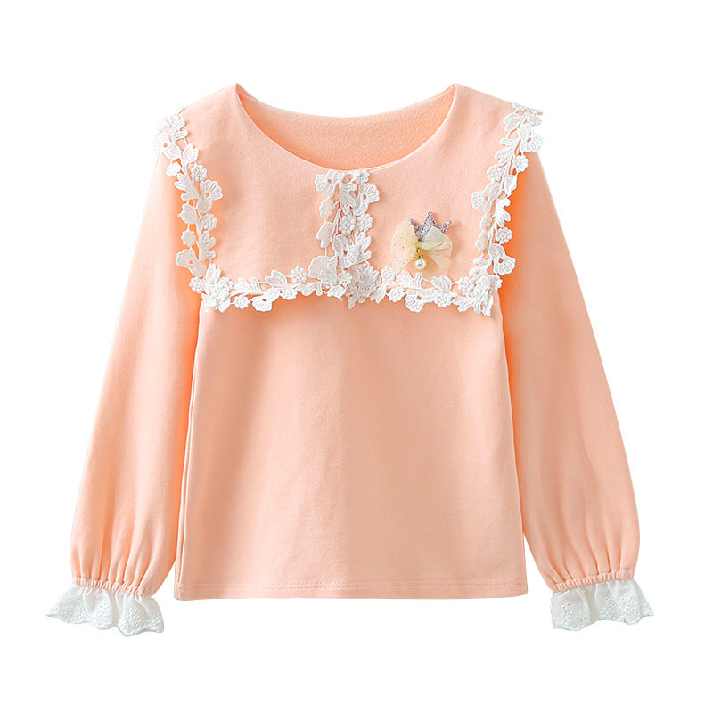 Mädchen modisches Sweatshirt mit floralem Spitzeneinsatz Drune