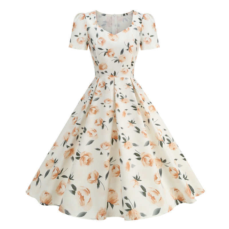 Damen Freizeitkleid mit floralem Design und schwingendem Rock Drune