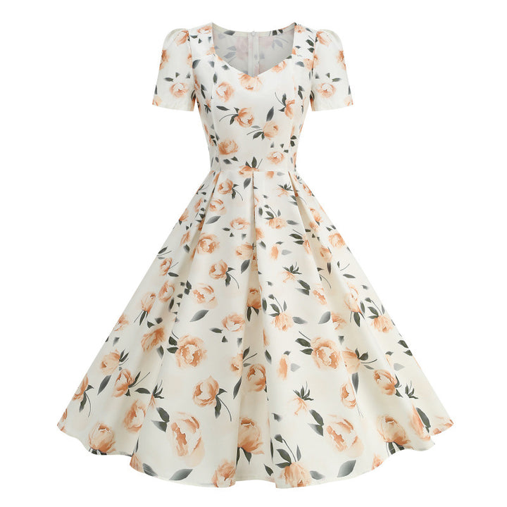Damen Freizeitkleid mit floralem Design und schwingendem Rock Drune
