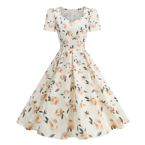 Damen Freizeitkleid mit floralem Design und schwingendem Rock Drune