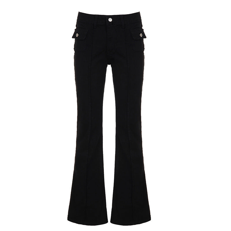 Damen Hochtaillierte Flared Jeans mit praktischen Taschen Drune