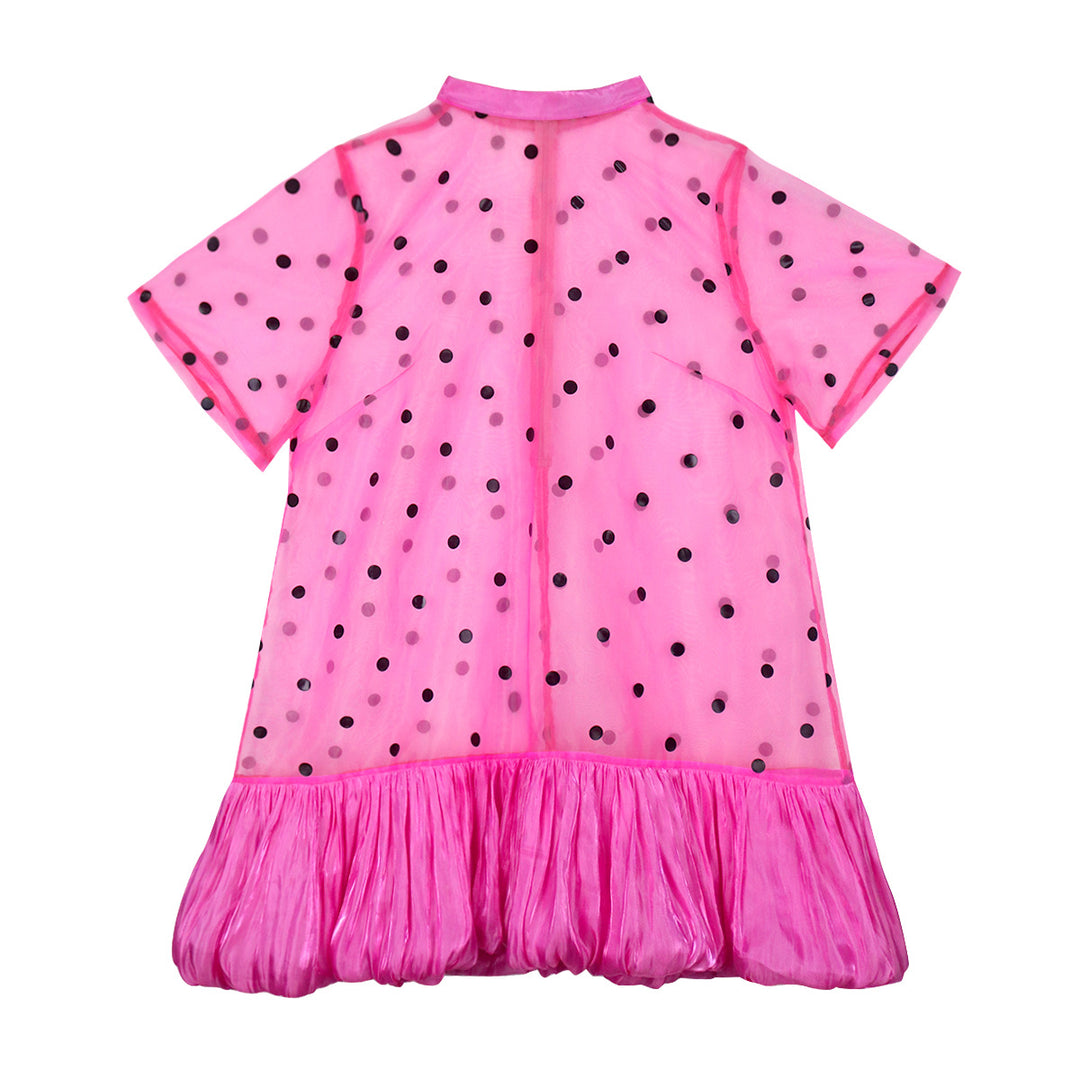 Damen durchsichtiger Polka-Dot Mini-Kleid mit Rüschensaum Drune