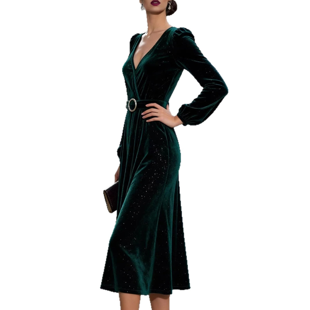 Damen Midikleid aus samtartigem Material mit funkelnden Akzenten und eleganter Taillierung Drune