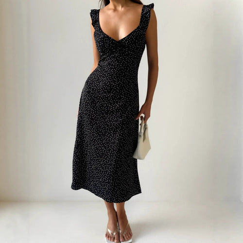 Damen Midikleid mit verspielt fließendem Rock und Rüschendetails Drune