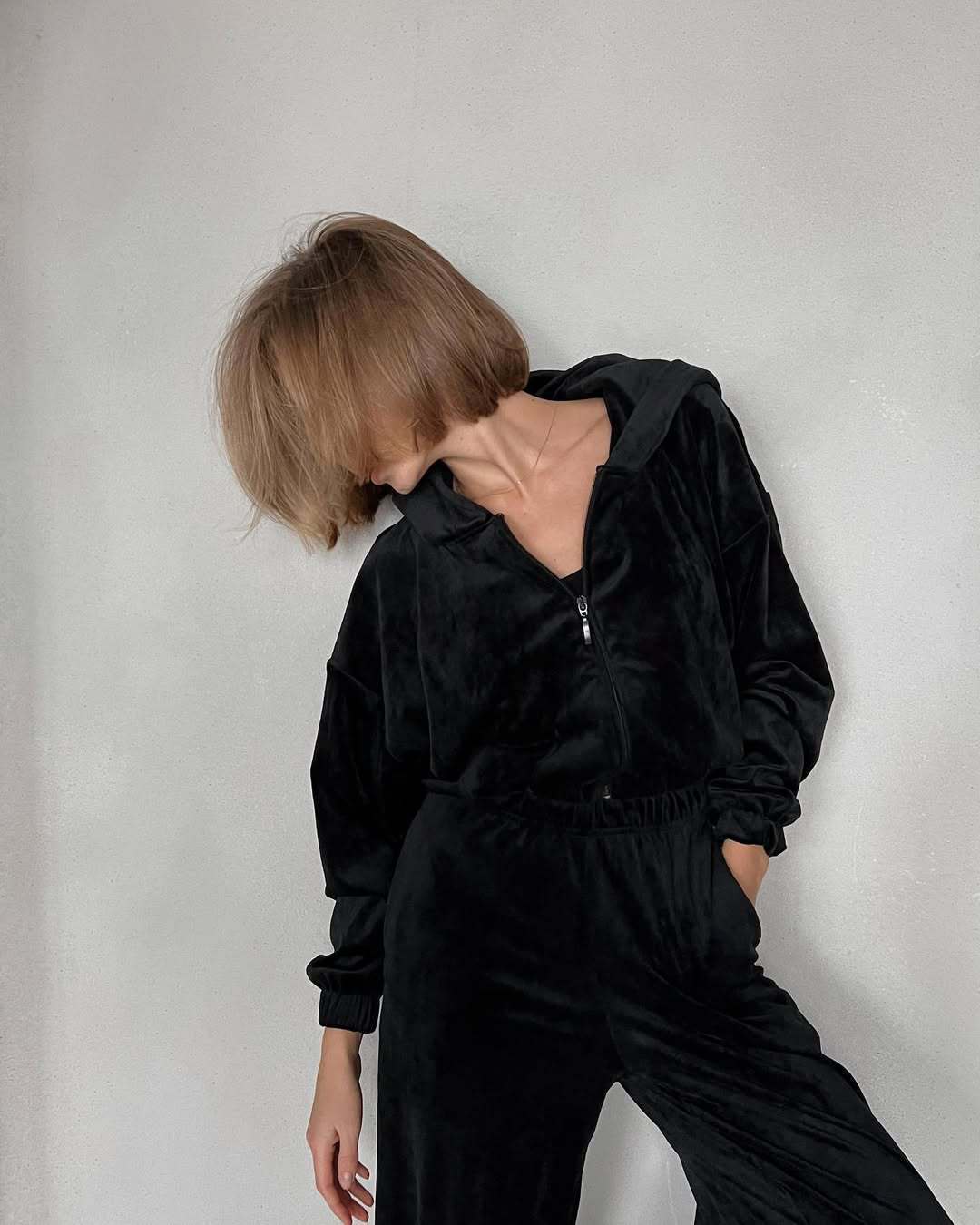 Damen Sportlicher Fleece-Jogginganzug mit hohem Kragen und weiten Ärmeln Drune