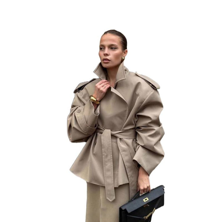 Damen lässiger Trenchcoat mit taillierbarem Gürtel und modernen Knopfdetails Drune