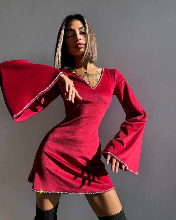 Damen Minikleid mit V-Ausschnitt und oversized Ärmeln Drune