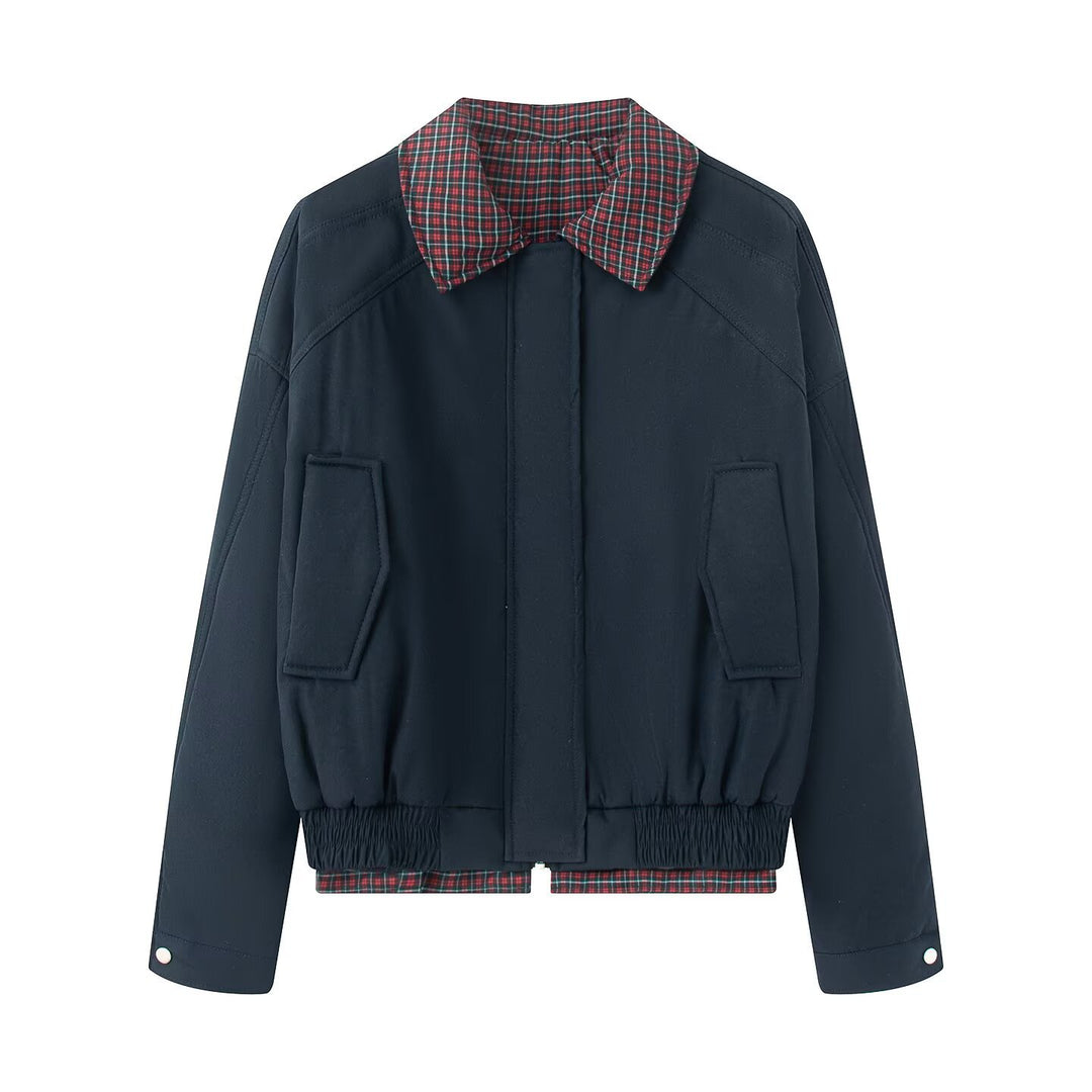 Damen Übergangsjacke mit kariertem Innenfutter und elastischem Bund Drune