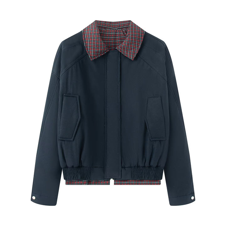 Damen Übergangsjacke mit kariertem Innenfutter und elastischem Bund Drune