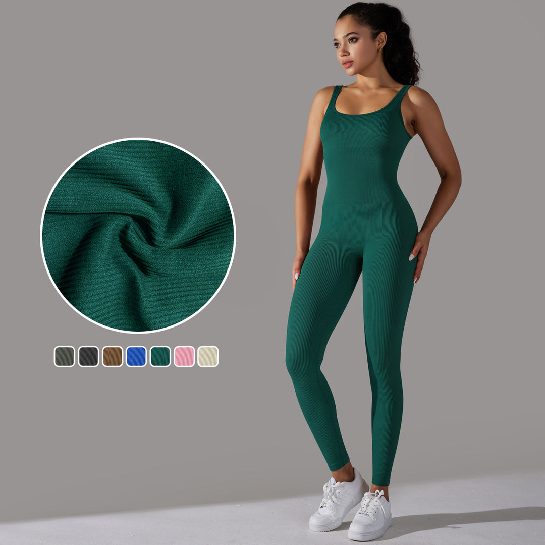 Damen Figurbetonter Jumpsuit mit breiten Trägern und Rippstruktur Drune