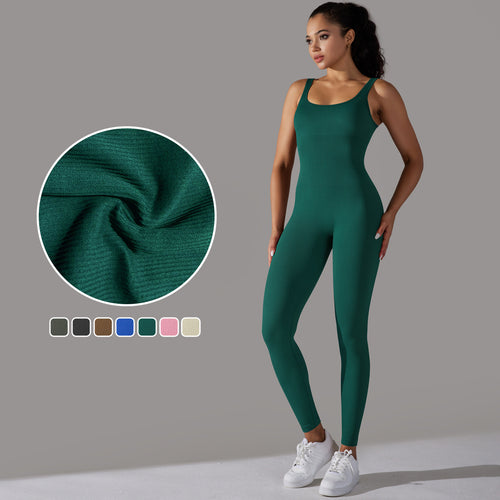 Damen Figurbetonter Jumpsuit mit breiten Trägern und Rippstruktur Drune