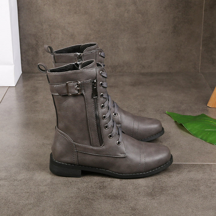 Damen nan knöchelhohe Schnürstiefel aus Lederimitat mit seitlichem Reißverschluss und strapazierfähiger Profilsohle Drune