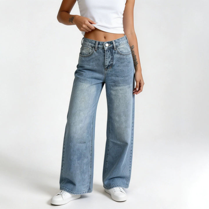 Damen nan hochgeschnittene Palazzo-Jeans mit extra weitem Bein und taillierendem Schnitt Drune
