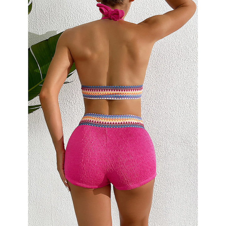 Damen Sportliches Bikini-Set mit Hohem Schnitt und Raffungen Drune