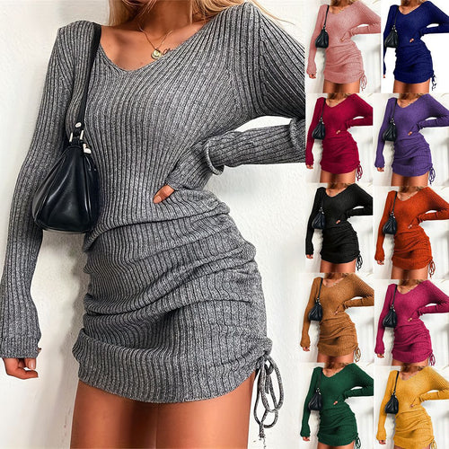 Damen Strickkleid mit figurbetontem Schnitt und Raffungen Drune