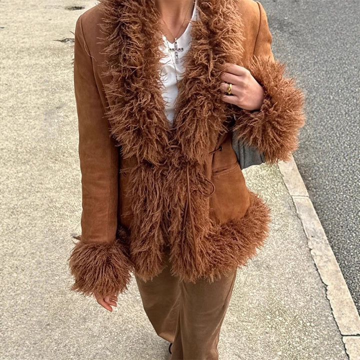 Damen luxuriöse Kuscheljacke mit aufregenden Teddyfell-Elementen Drune
