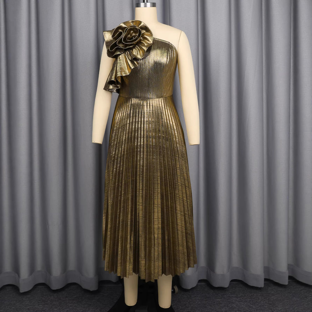 Damen glamouröses Abendkleid mit asymmetrischem Design und dekorativem Rüschendetail Drune