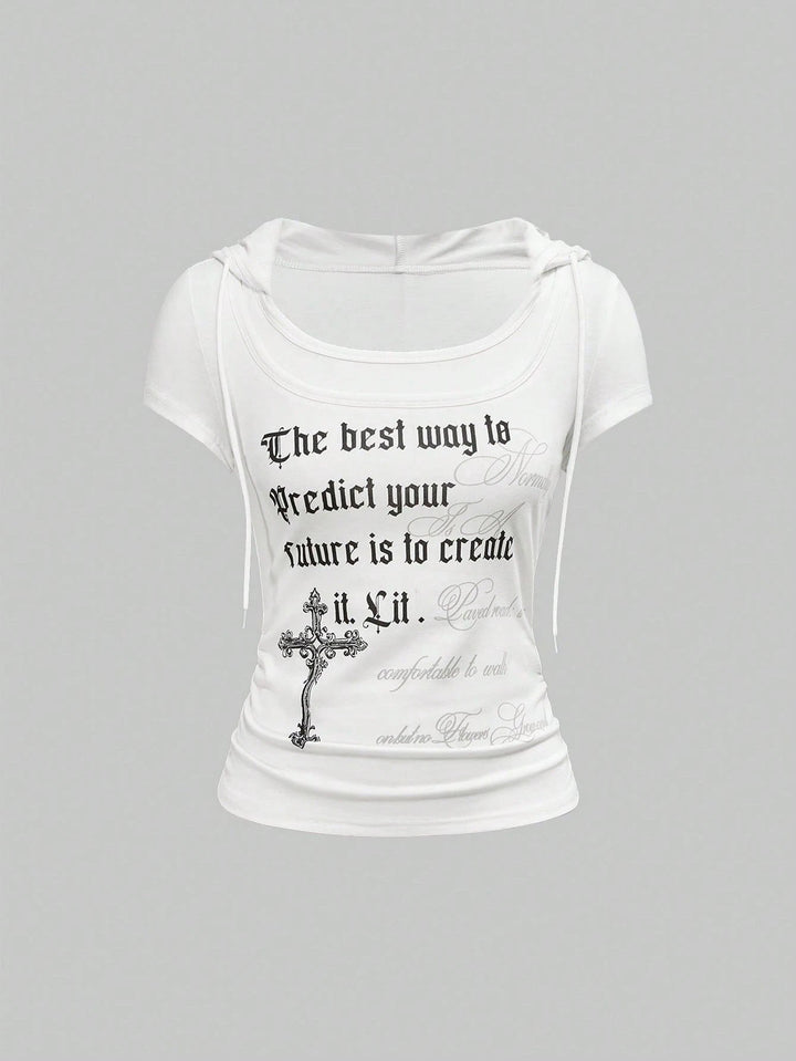 Damen Kapuzen-T-Shirt mit einzigartigem Schriftzug Drune