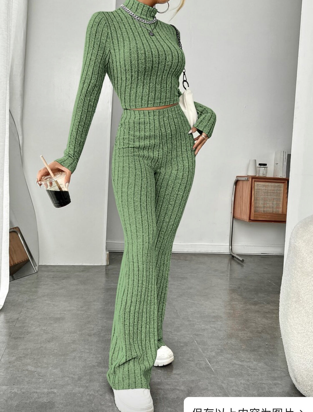 Damen sportliches Rippstrick-Loungewear-Set Drune