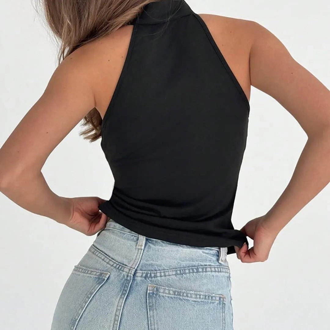 Damen Hochgeschlossenes Sporttop mit dekorativem Schlitz und eleganter Schnalle Drune