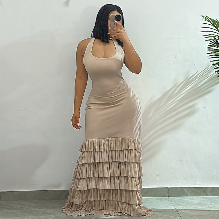 Damen Maxikleid mit raffiniertem Volant und tailliertem Schnitt Drune