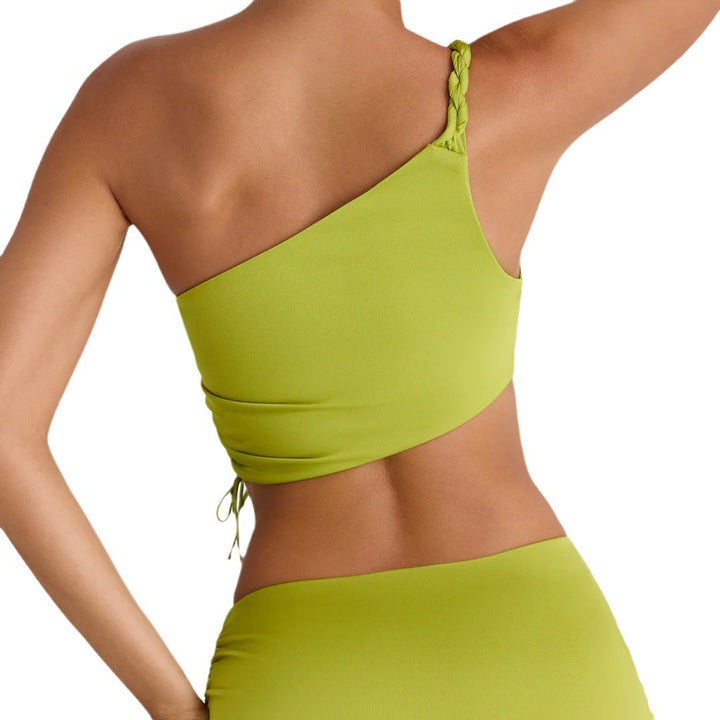 Damen Einseitiges Crop-Top mit Raffung und dekorativem Knoten Drune