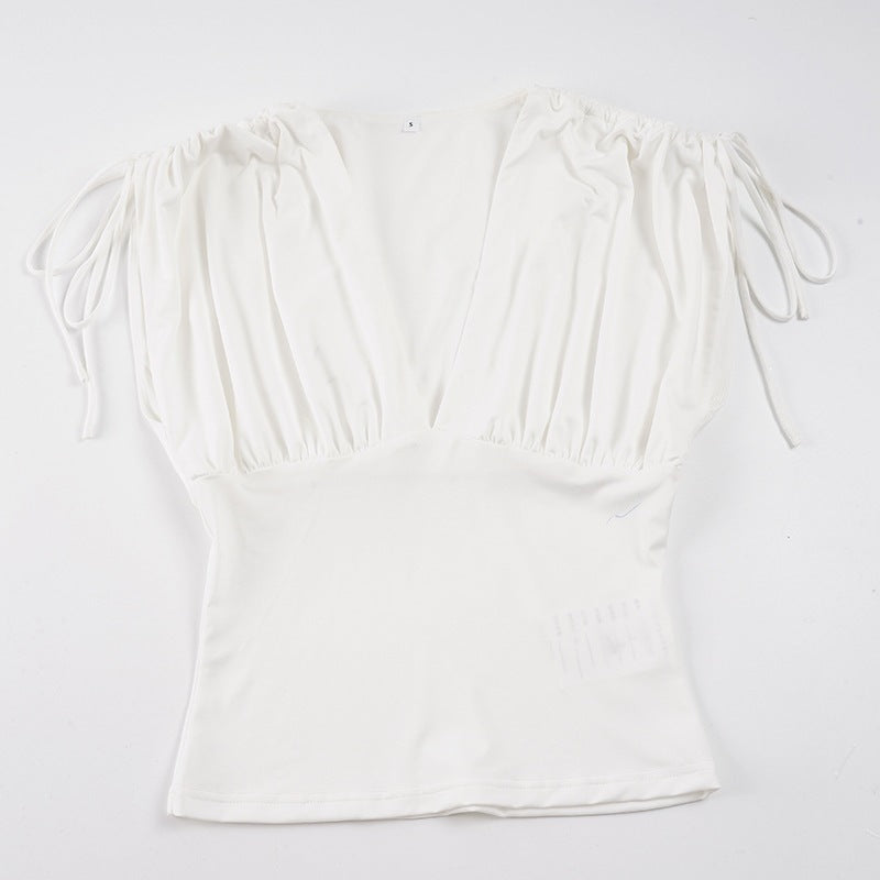 Damen Elegantes Wickeloberteil mit Rüschendetails und tiefem V-Ausschnitt Drune